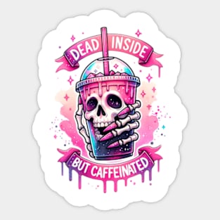 Dead Inside But Caffinated Funny Skeleton Sticker